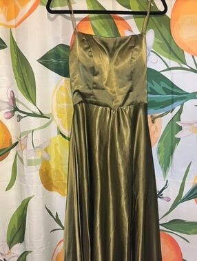 Sage -Olive Green Satin Spaghetti-Strap Bridesmaids Dress